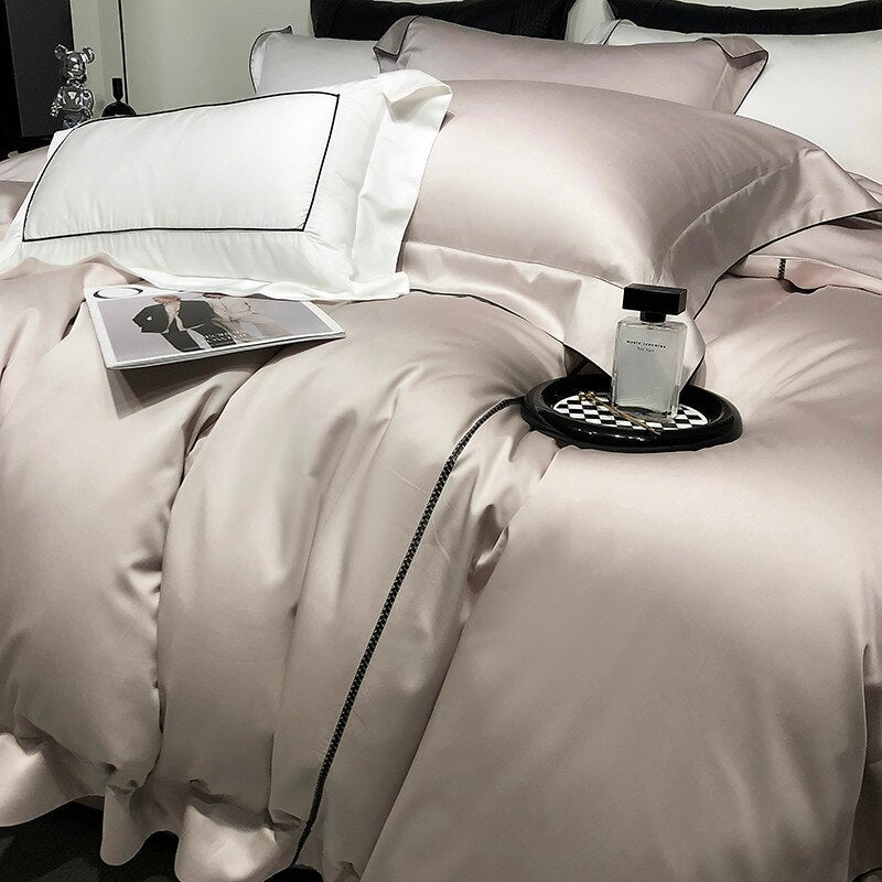 4-piece Bed Set: Soft Silk Satin Duvet Cover 220 X 240 Cm, Fitted Sheet And  Pillowcase (silver)